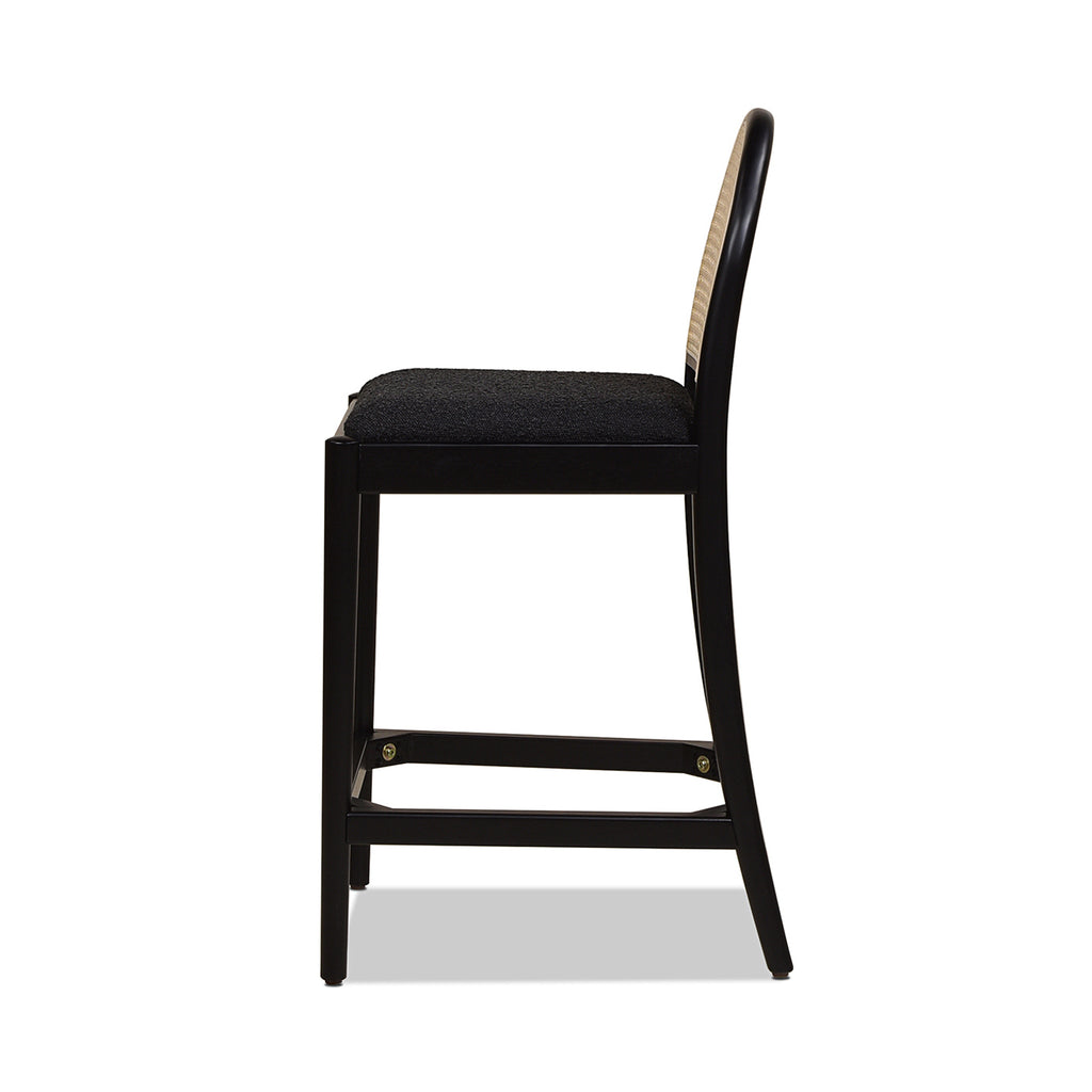 Panama 26.5' Curved Back Cane Rattan Counter Stool, Set of 2, Ebony Black Boucle