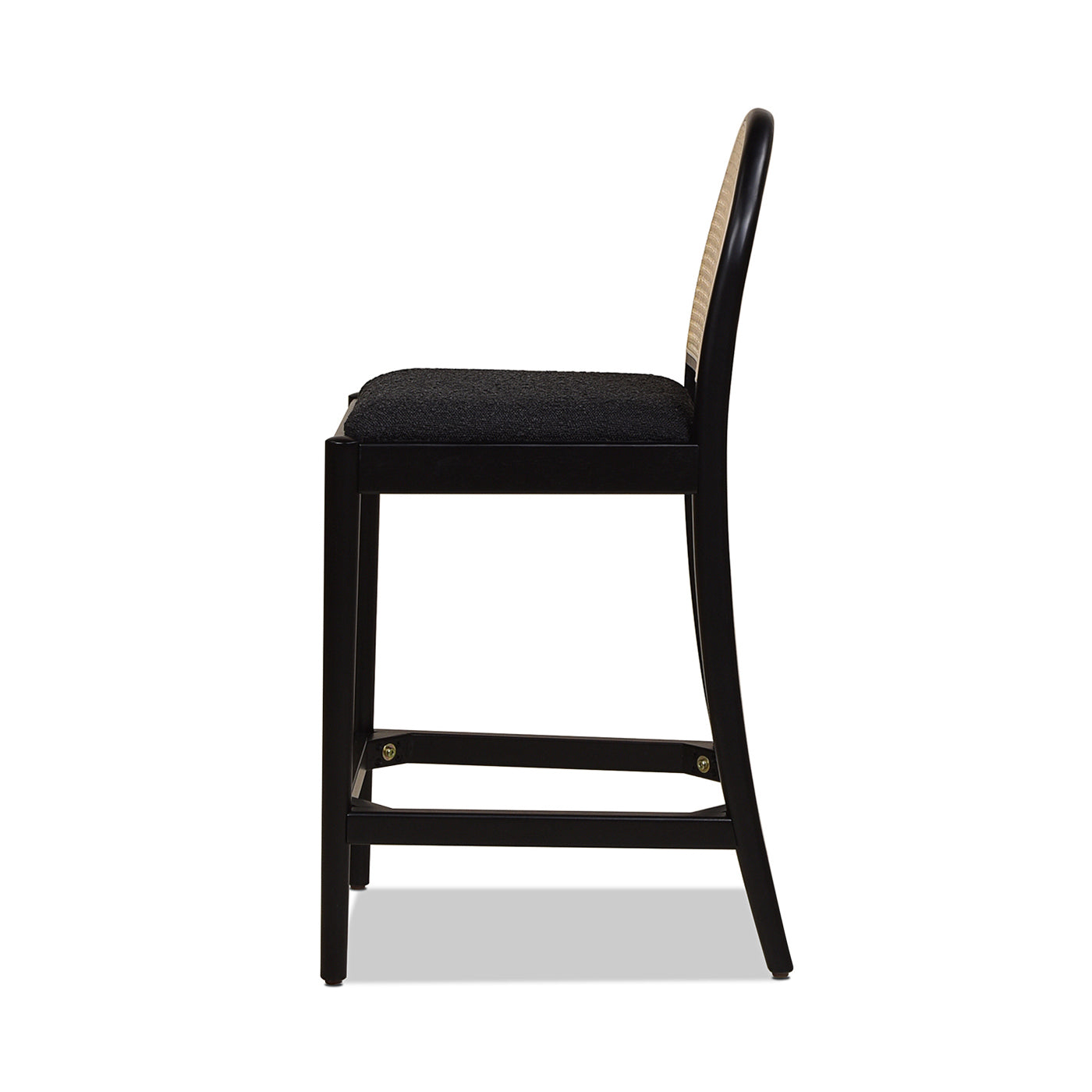 Panama 26.5' Curved Back Cane Rattan Counter Stool, Set of 2, Ebony Black Boucle