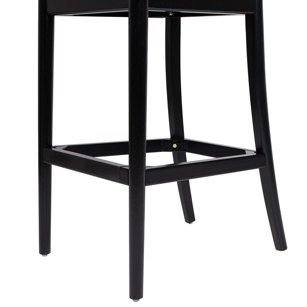 Panama 30.5' Curved Back Cane Rattan Bar Stool, Set of 2, Ebony Black Boucle