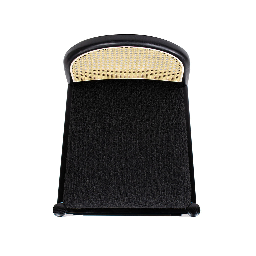 Panama 30.5' Curved Back Cane Rattan Bar Stool, Set of 2, Ebony Black Boucle