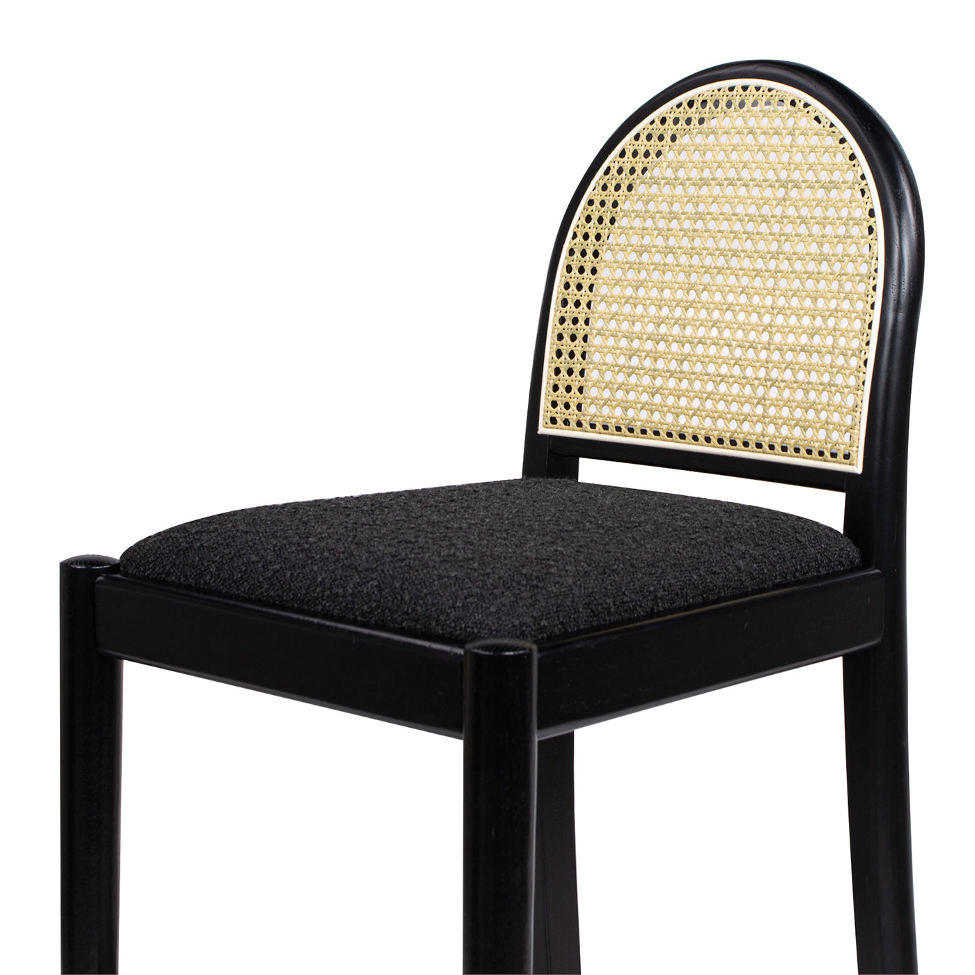 Panama 30.5' Curved Back Cane Rattan Bar Stool, Set of 2, Ebony Black Boucle