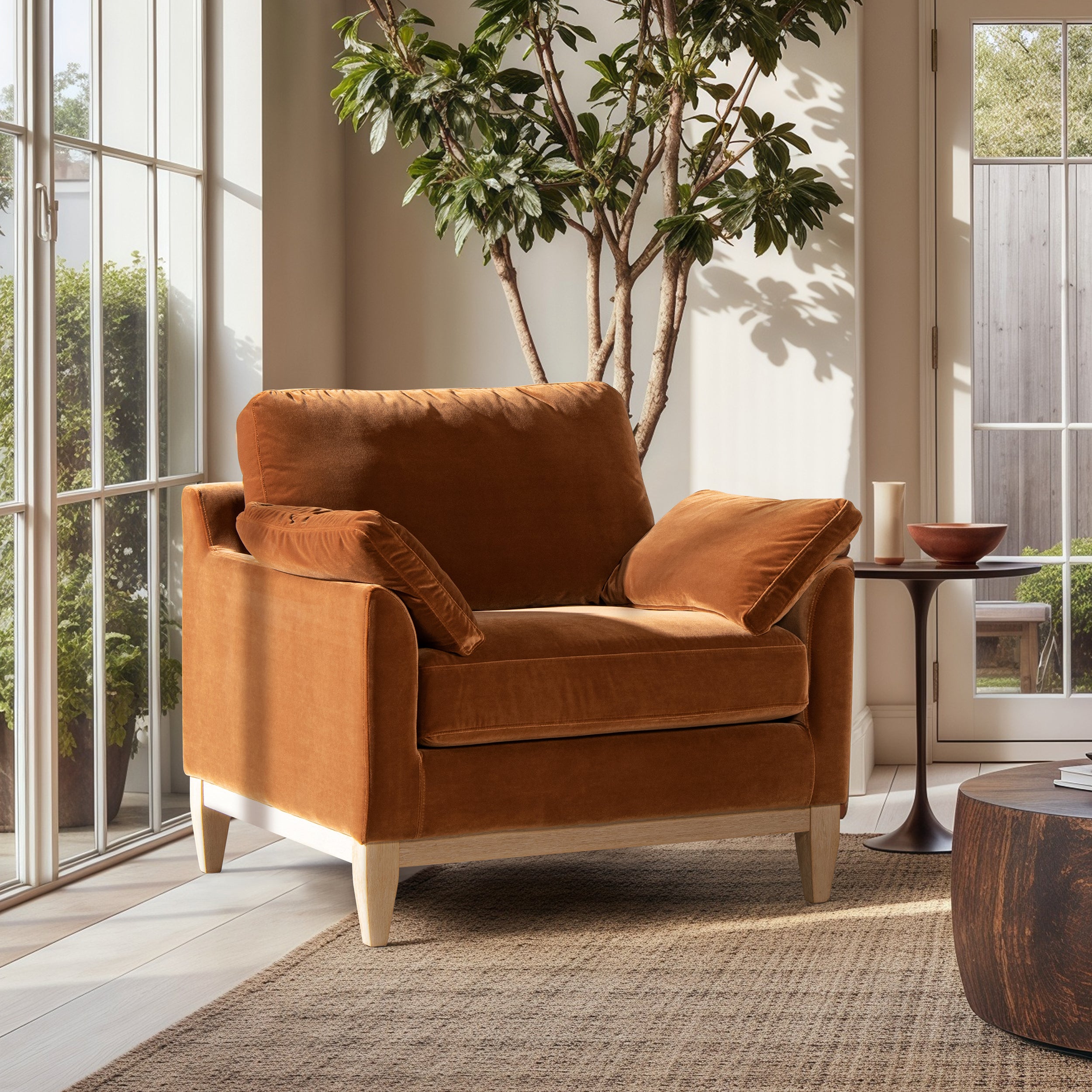 Pasadena 36' Wide Modern Farmhouse Accent Arm Chair, Burnt Orange Performance Velvet Accent Chair