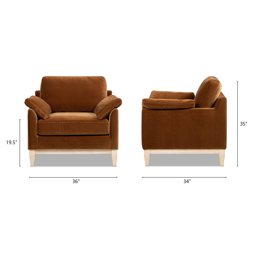 Pasadena 36' Wide Modern Farmhouse Accent Arm Chair, Burnt Orange Performance Velvet Accent Chair
