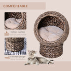 PawHut Handwoven Elevated Cat Bed with Soft Cushion & Cat Egg Chair Shape, Cat Basket Bed Kitty House with Stand, Raised Wicker Cat Bed for Indoor Cats, 23.5" H, Gray