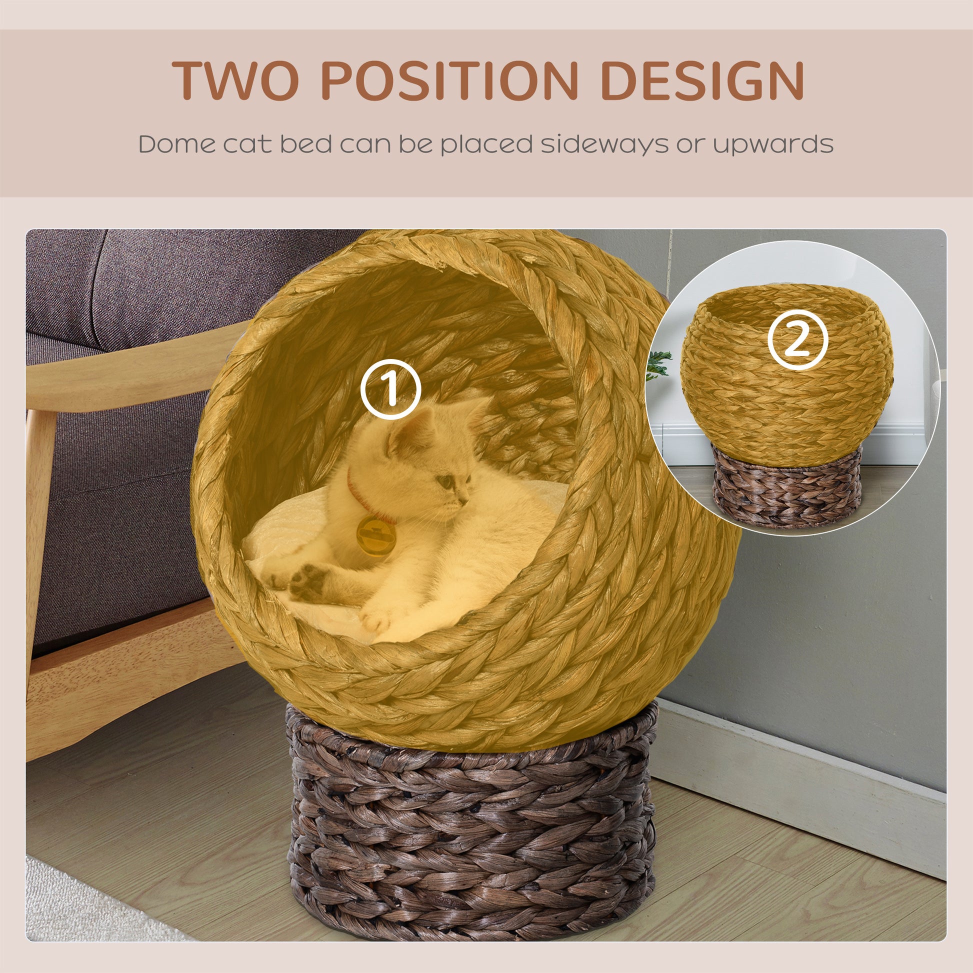 PawHut Handwoven Elevated Cat Bed with Soft Cushion & Cat Egg Chair Shape, Cat Basket Bed Kitty House with Stand, Raised Wicker Cat Bed for Indoor Cats, 23.5" H, Gray