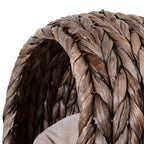 PawHut Handwoven Elevated Cat Bed with Soft Cushion & Cat Egg Chair Shape, Cat Basket Bed Kitty House with Stand, Raised Wicker Cat Bed for Indoor Cats, 23.5" H, Gray