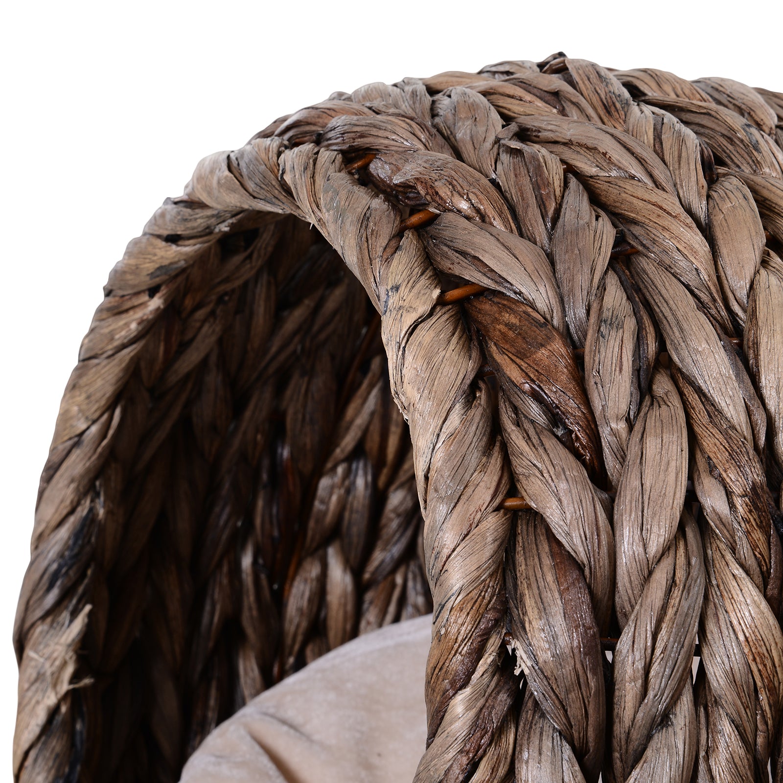 PawHut Handwoven Elevated Cat Bed with Soft Cushion & Cat Egg Chair Shape, Cat Basket Bed Kitty House with Stand, Raised Wicker Cat Bed for Indoor Cats, 23.5" H, Gray