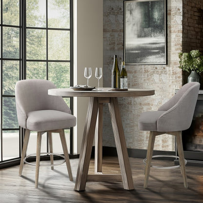 Pearce Counter Stool with Swivel Seat in Grey Polyester and Solid Wood Bar Stools