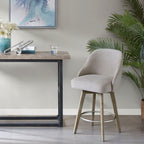 Pearce Counter Stool with Swivel Seat in Grey Polyester and Solid Wood Bar Stools