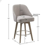 Pearce Counter Stool with Swivel Seat in Grey Polyester and Solid Wood Bar Stools