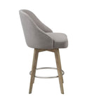 Pearce Counter Stool with Swivel Seat in Grey Polyester and Solid Wood Bar Stools