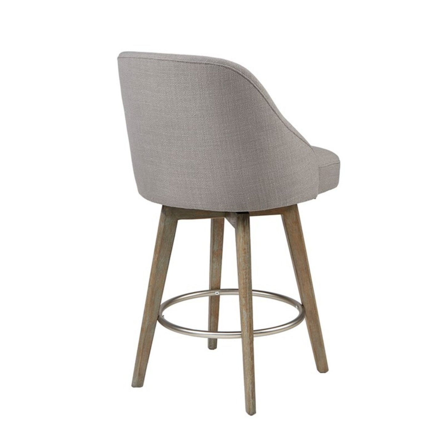 Pearce Counter Stool with Swivel Seat in Grey Polyester and Solid Wood Bar Stools