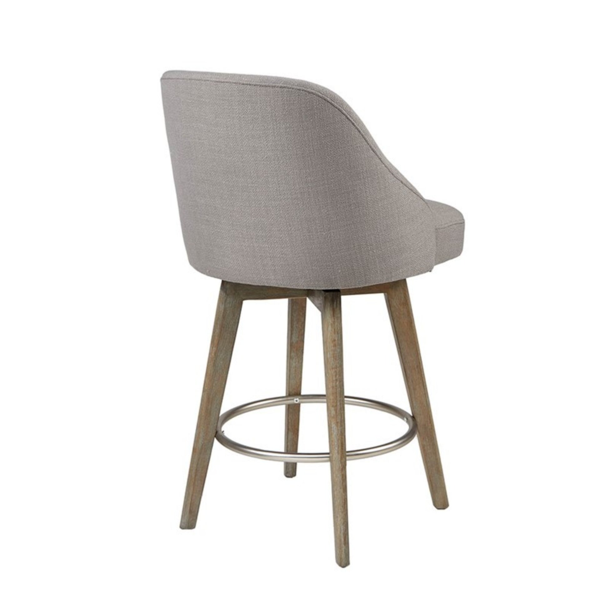 Pearce Counter Stool with Swivel Seat in Grey Polyester and Solid Wood Bar Stools