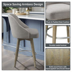 Pearce Counter Stool with Swivel Seat in Grey Polyester and Solid Wood Bar Stools