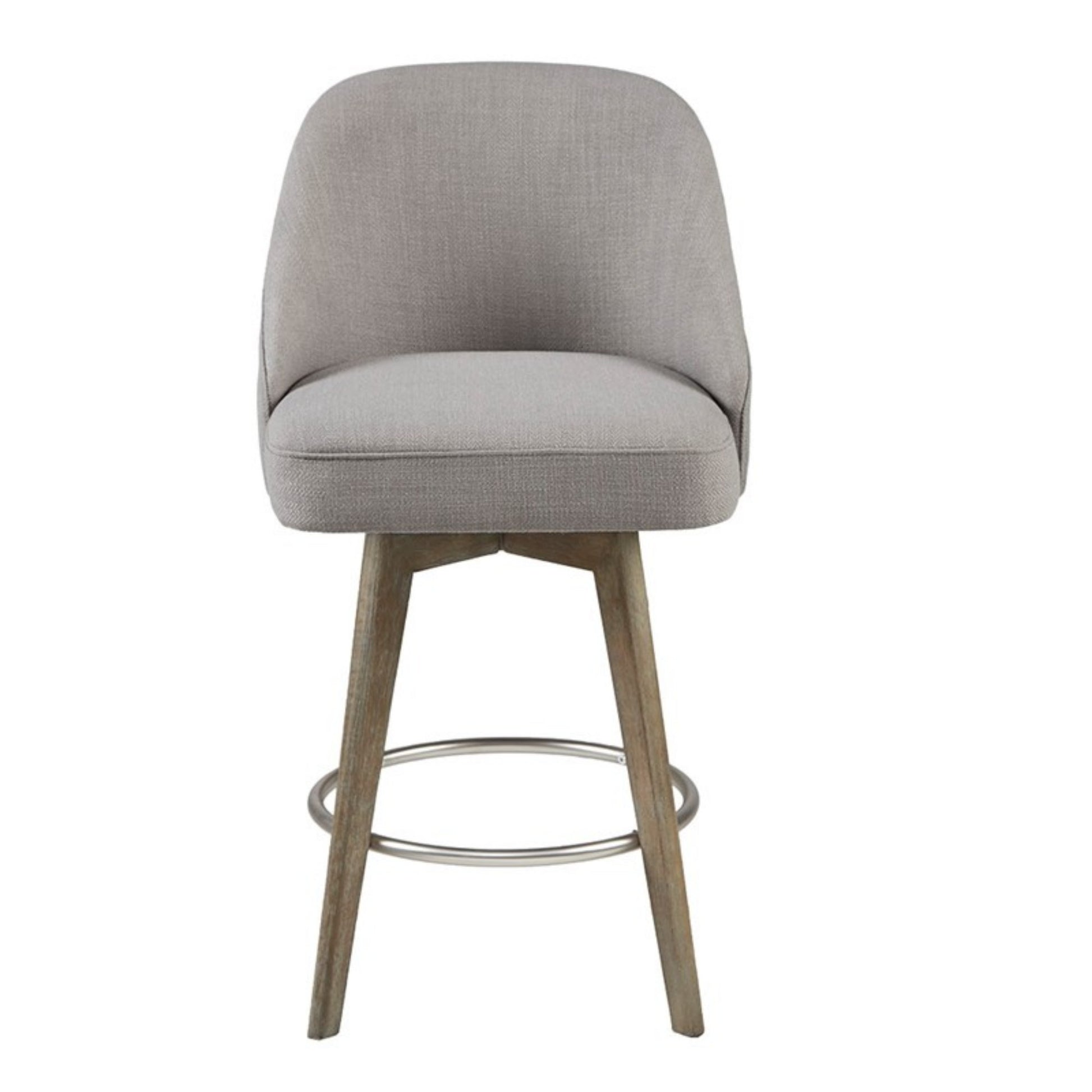 Pearce Counter Stool with Swivel Seat in Grey Polyester and Solid Wood Bar Stools