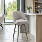 Pearce Counter Stool with Swivel Seat in Grey Polyester and Solid Wood Bar Stools