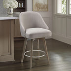 Pearce Counter Stool with Swivel Seat in Grey Polyester and Solid Wood Bar Stools