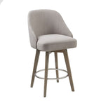 Pearce Counter Stool with Swivel Seat in Grey Polyester and Solid Wood Bar Stools