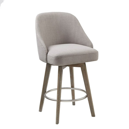 Pearce Counter Stool with Swivel Seat in Grey Polyester and Solid Wood Bar Stools