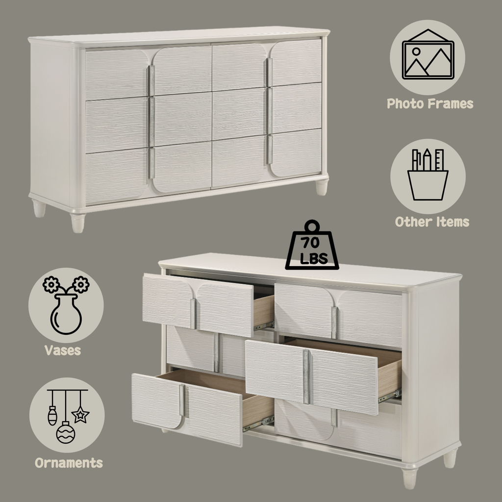 Laveda Pearl White Finish 6-Drawer Dresser Dresser