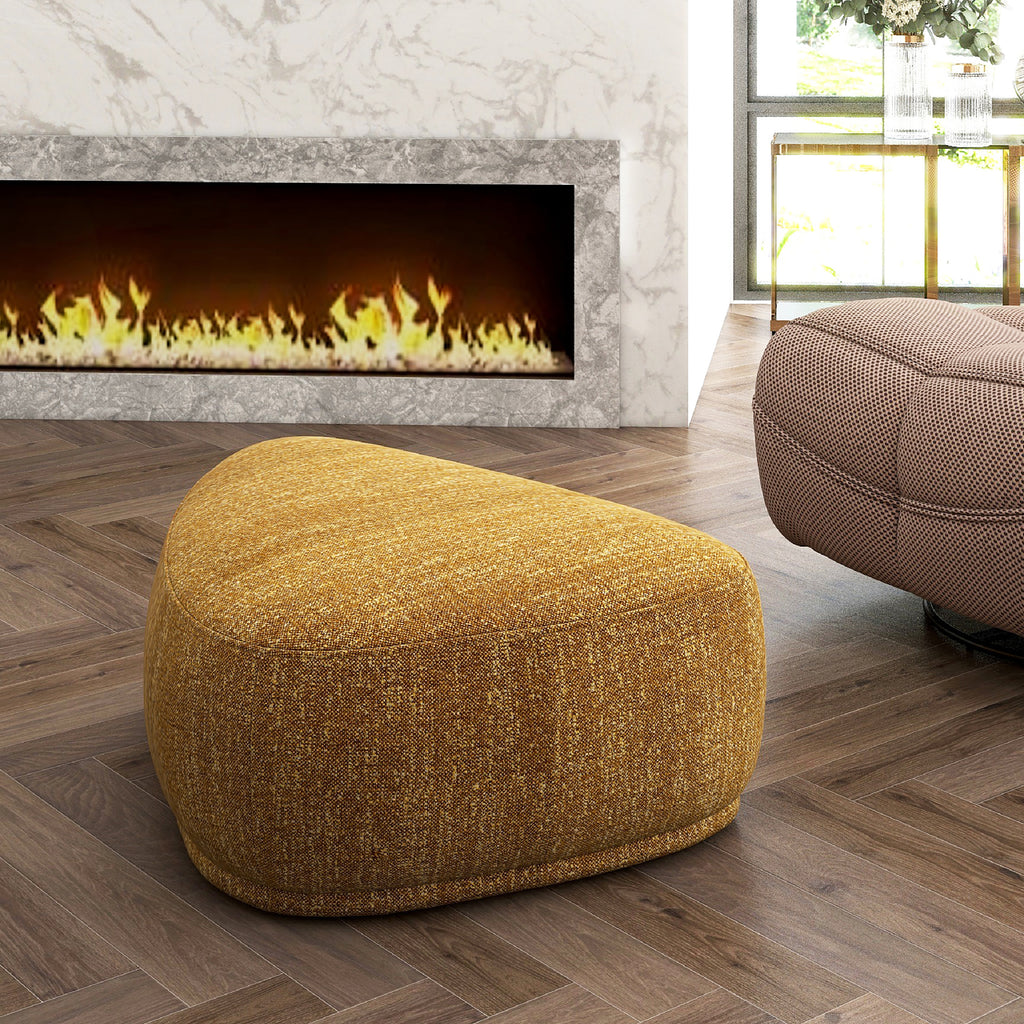 Pebble 44' Rounded Triangle Cocktail Ottoman, Mustard Yellow Tweed