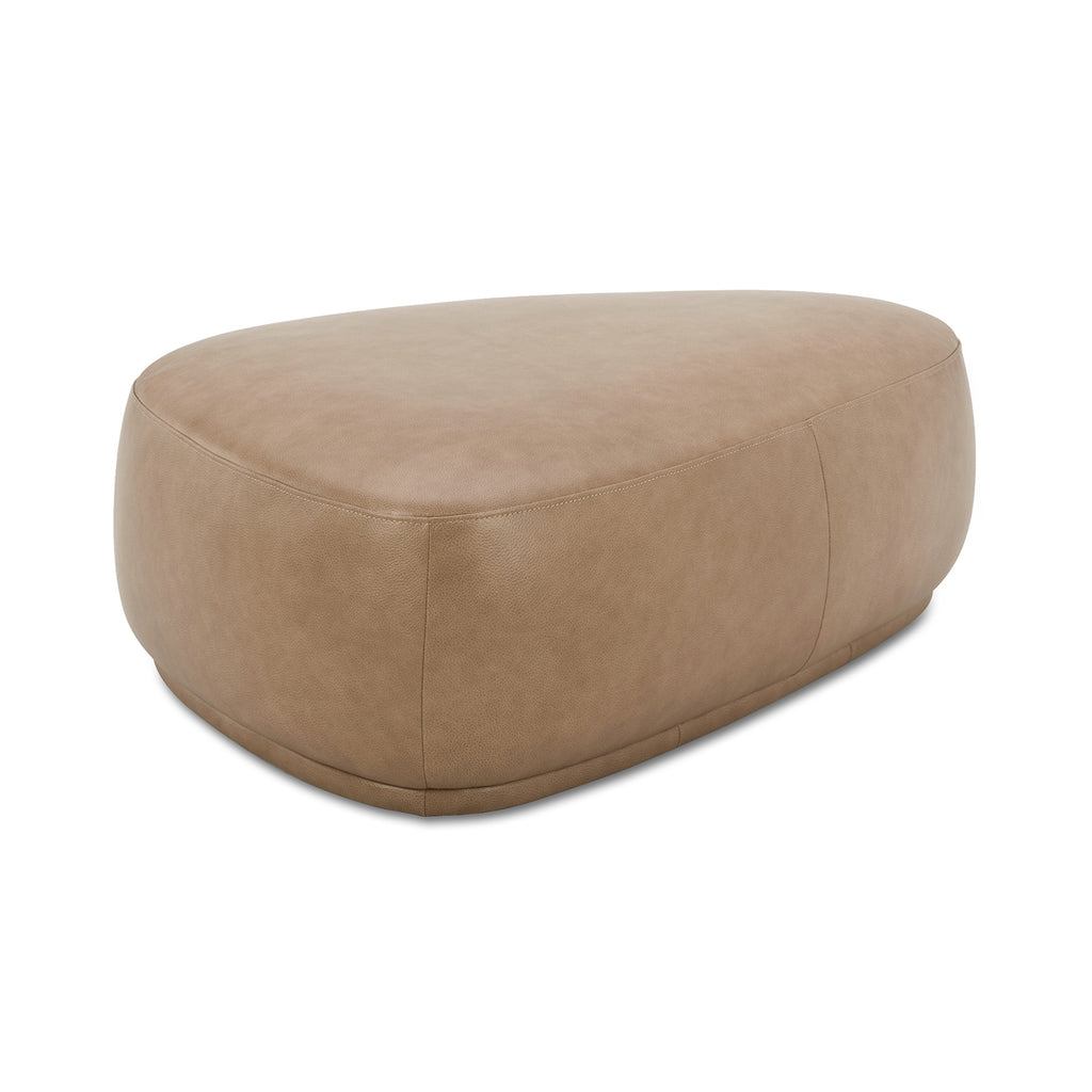 Pebble 44' Rounded Triangle Cocktail Ottoman, Tuscan Tan Brown Top Grain Leather