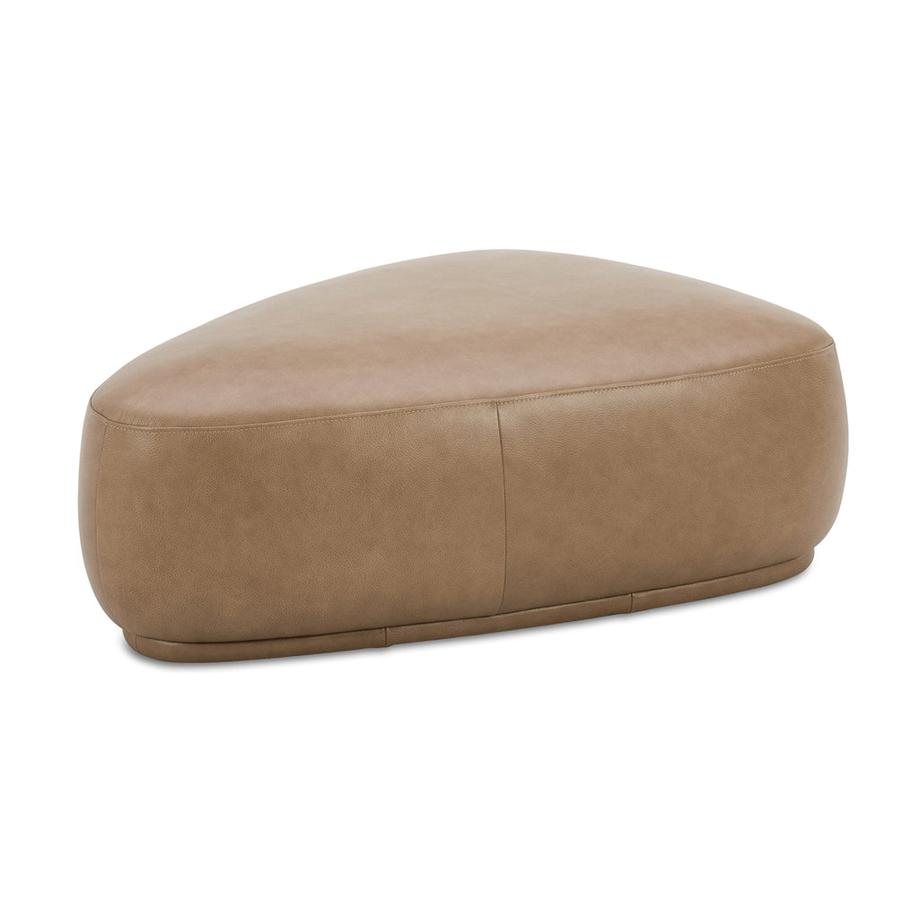 Pebble 44' Rounded Triangle Cocktail Ottoman, Tuscan Tan Brown Top Grain Leather