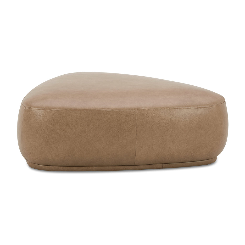 Pebble 44' Rounded Triangle Cocktail Ottoman, Tuscan Tan Brown Top Grain Leather