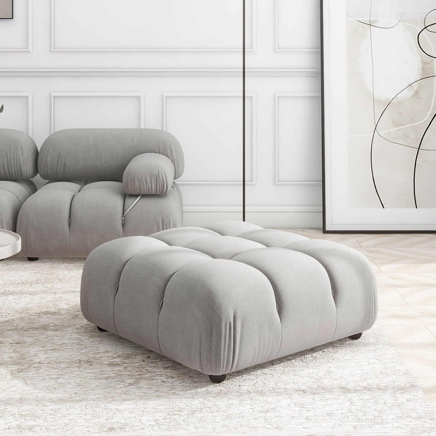 Marcel 36' Bubble Modular Modern Cocktail Ottoman, Pebble Gray Corduroy