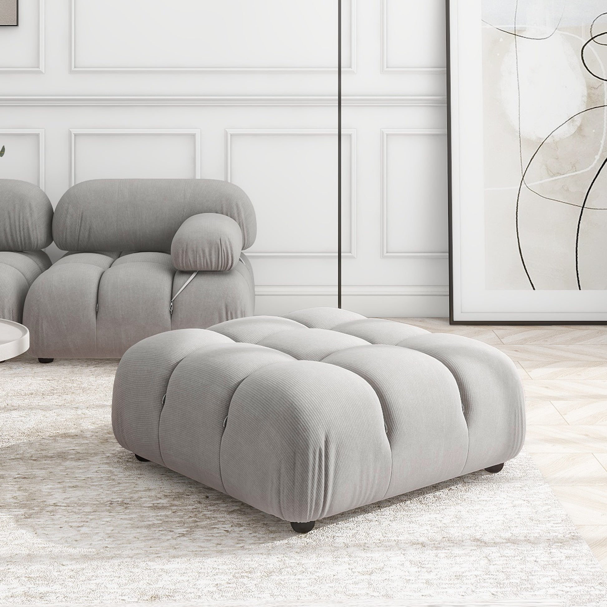 Marcel 36' Bubble Modular Modern Cocktail Ottoman, Pebble Gray Corduroy