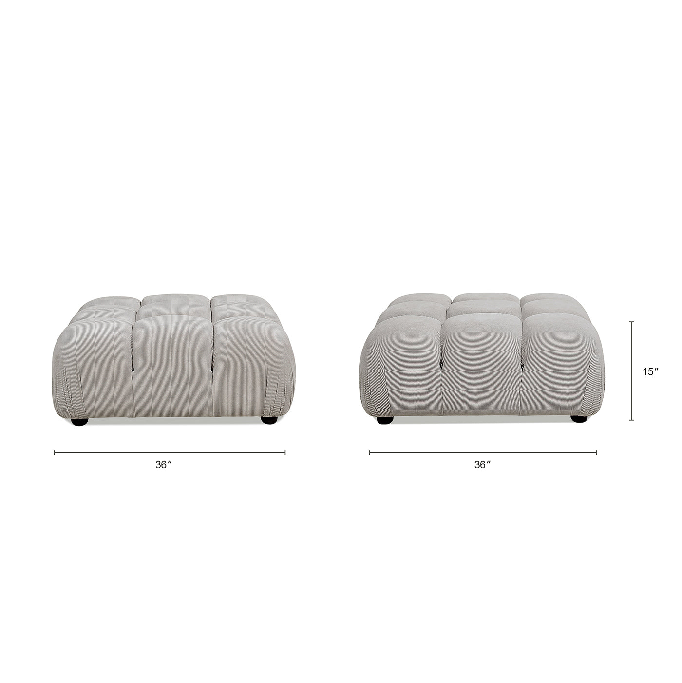 Marcel 36' Bubble Modular Modern Cocktail Ottoman, Pebble Gray Corduroy