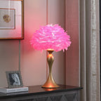 18.25"In Hot Pink Feather Aquina Satin Gold Metal Contour Glam Table Lamp - Groovy Boardz