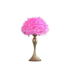 18.25"In Hot Pink Feather Aquina Satin Gold Metal Contour Glam Table Lamp - Groovy Boardz