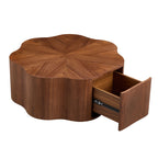 35.43 inch Petal - shaped Design Round Coffee Table,Small Coffee Table with Hidden Drawer for Living Room,Apartment,Walnut Color