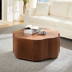 35.43 inch Petal - shaped Design Round Coffee Table,Small Coffee Table with Hidden Drawer for Living Room,Apartment,Walnut Color
