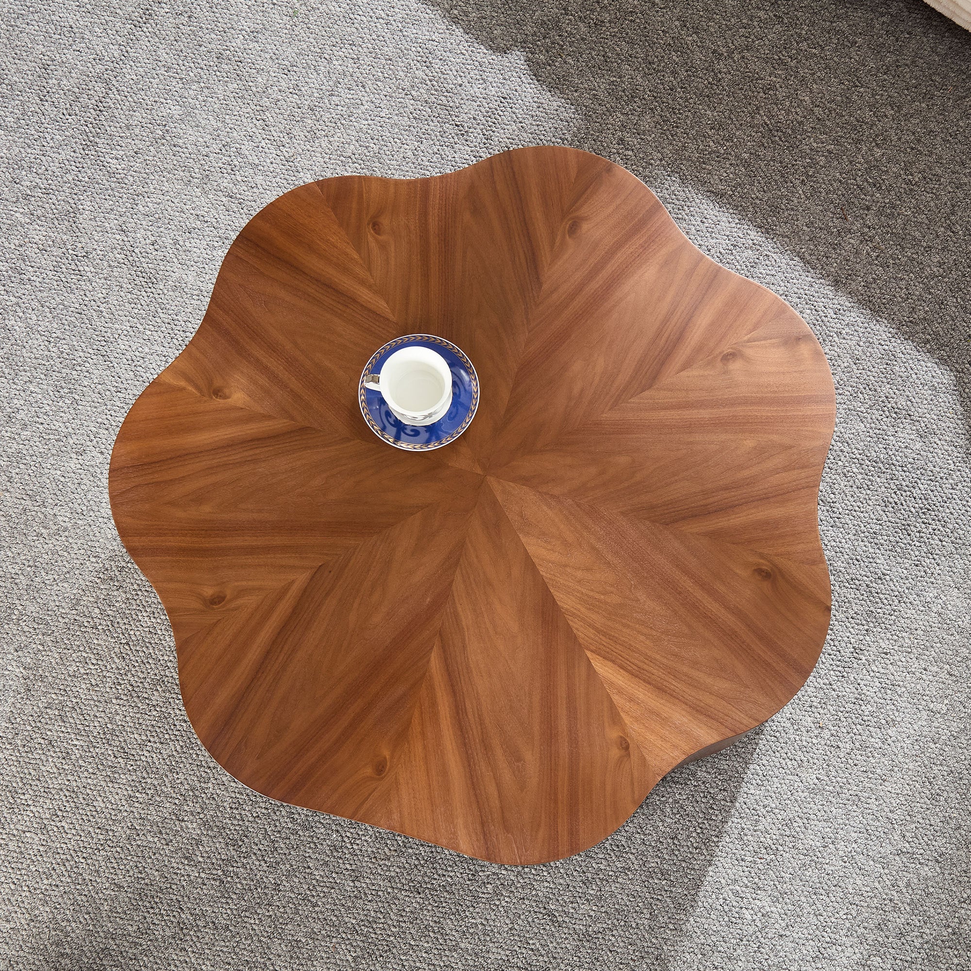 35.43 inch Petal - shaped Design Round Coffee Table,Small Coffee Table with Hidden Drawer for Living Room,Apartment,Walnut Color