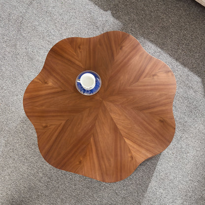 35.43 inch Petal - shaped Design Round Coffee Table,Small Coffee Table with Hidden Drawer for Living Room,Apartment,Walnut Color