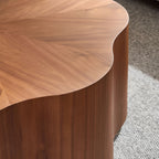 35.43 inch Petal - shaped Design Round Coffee Table,Small Coffee Table with Hidden Drawer for Living Room,Apartment,Walnut Color