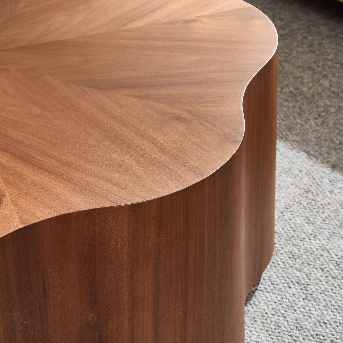 35.43 inch Petal - shaped Design Round Coffee Table,Small Coffee Table with Hidden Drawer for Living Room,Apartment,Walnut Color