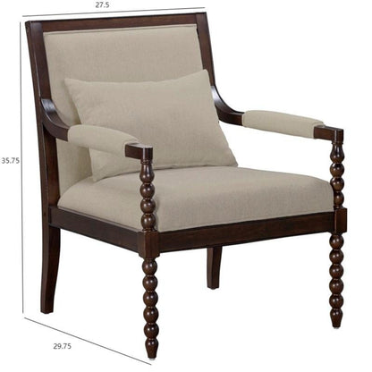 Philippe Accent Arm Chair with Upholstered Seat and Backrest, Beige and Brown, Solid Wood Frame Accent Chair