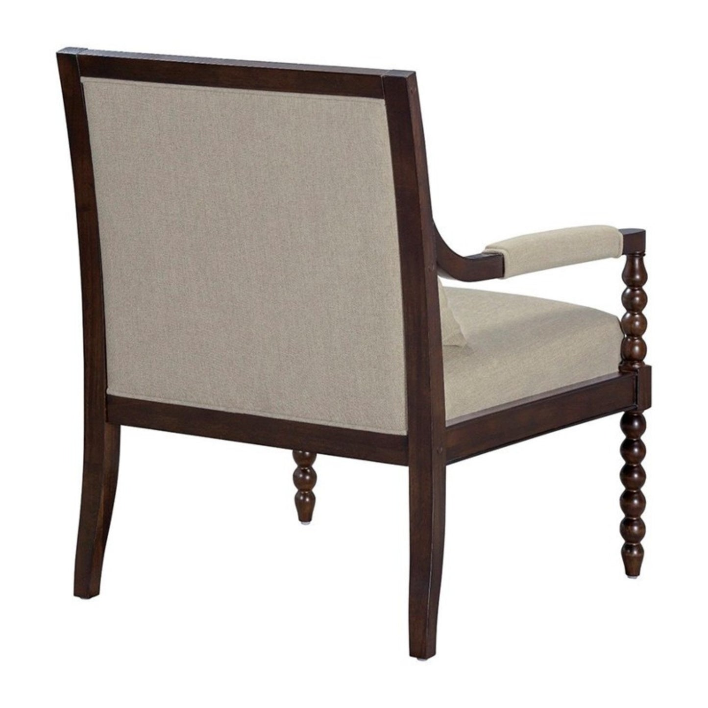 Philippe Accent Arm Chair with Upholstered Seat and Backrest, Beige and Brown, Solid Wood Frame Accent Chair