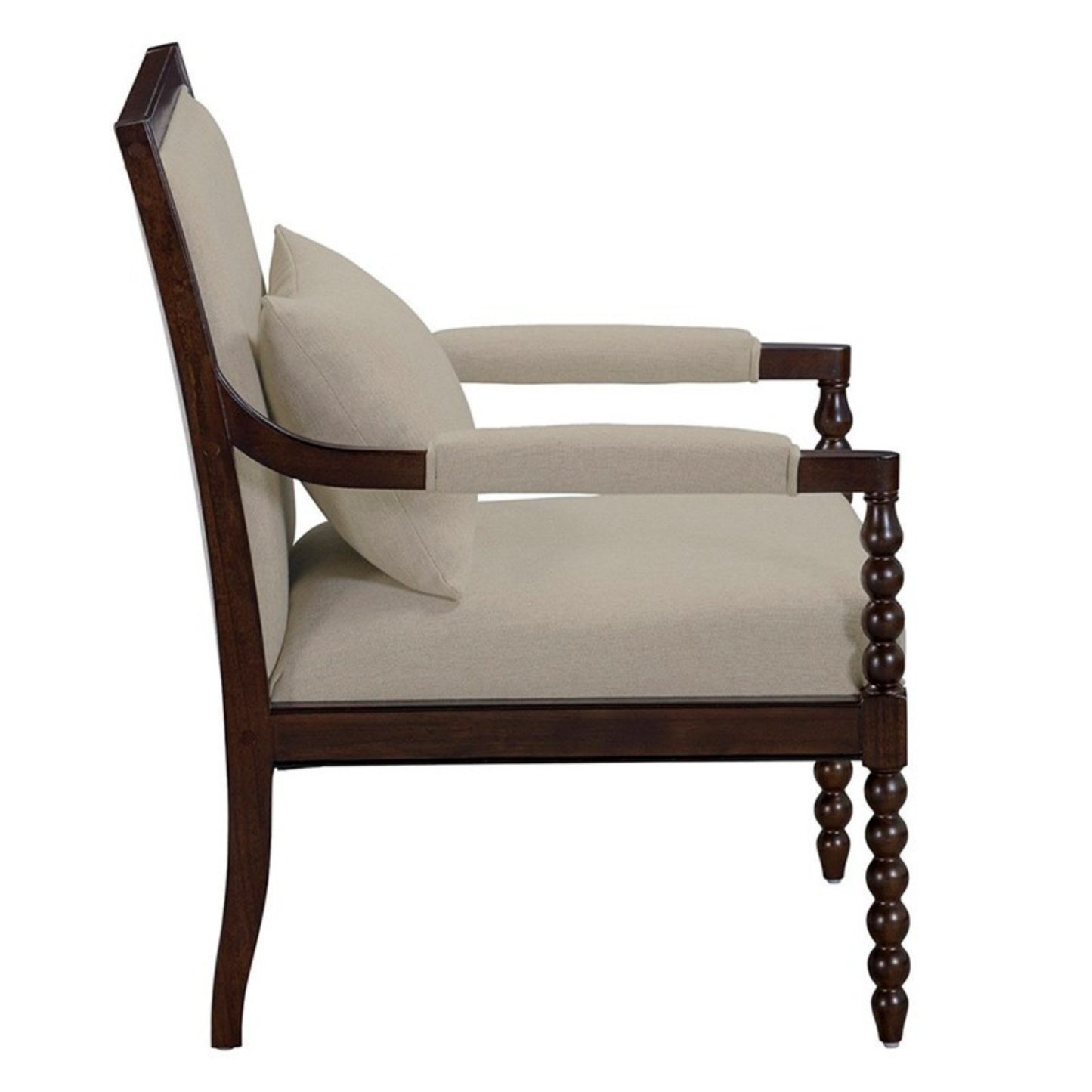 Philippe Accent Arm Chair with Upholstered Seat and Backrest, Beige and Brown, Solid Wood Frame Accent Chair