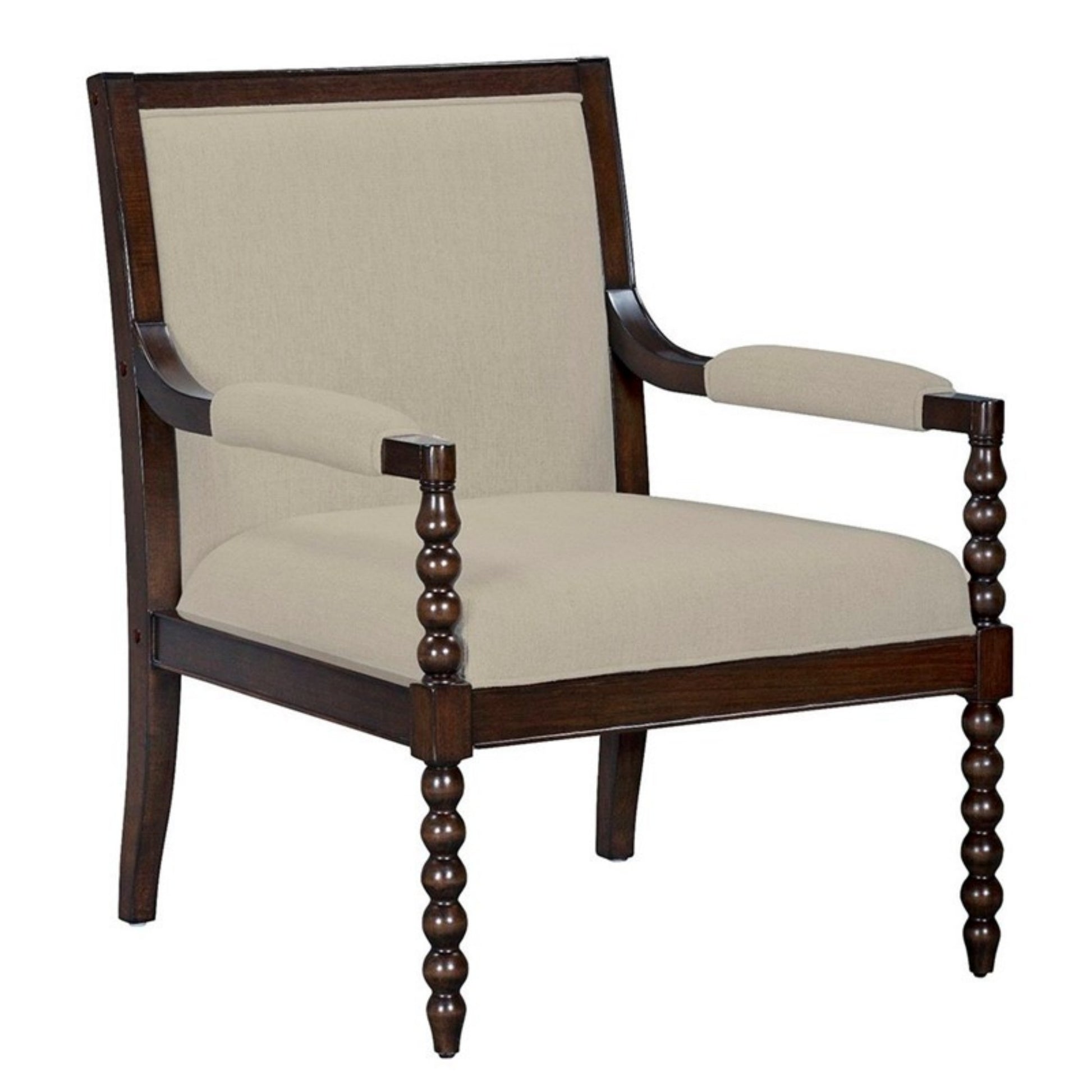 Philippe Accent Arm Chair with Upholstered Seat and Backrest, Beige and Brown, Solid Wood Frame Accent Chair