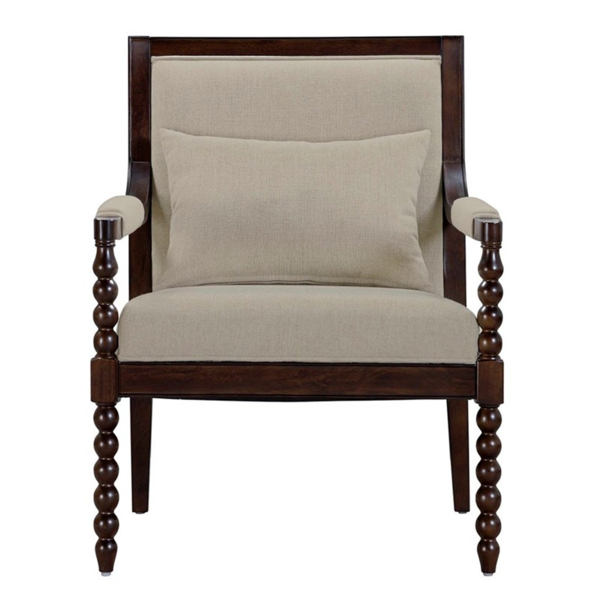 Philippe Accent Arm Chair with Upholstered Seat and Backrest, Beige and Brown, Solid Wood Frame Accent Chair