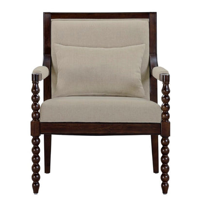 Philippe Accent Arm Chair with Upholstered Seat and Backrest, Beige and Brown, Solid Wood Frame Accent Chair
