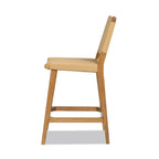 Pierre 26' Farmhouse Saddle Kitchen Island Counter Stool with Back, Sunkissed Beige Leather & Natural Wood