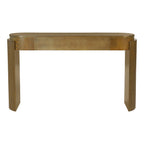 TREXM Entryway Table with Natural Wood Grain Finish, Console Table with Fluted Design, Oval Top and 2 Drawers for Entryway and Living Room (Pine Wood)