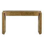TREXM Entryway Table with Natural Wood Grain Finish, Console Table with Fluted Design, Oval Top and 2 Drawers for Entryway and Living Room (Pine Wood)