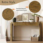 TREXM Entryway Table with Natural Wood Grain Finish, Console Table with Fluted Design, Oval Top and 2 Drawers for Entryway and Living Room (Pine Wood)