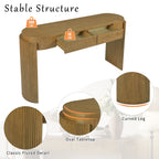 TREXM Entryway Table with Natural Wood Grain Finish, Console Table with Fluted Design, Oval Top and 2 Drawers for Entryway and Living Room (Pine Wood)